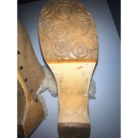 UGG Australia Women's Kalie Brown Suede Shoes US 8 Shearling Wooden Clogs Mules - Picture 9 of 12